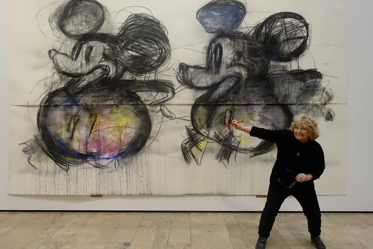 Joyce Pensato and Double Mickey, Charcoal and Paster on Paper, 2015